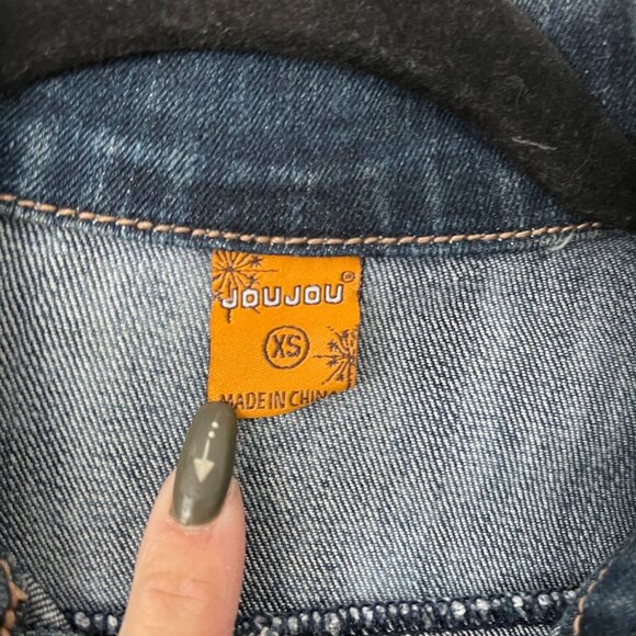 Joujou Size XS Distressed Light Blue Denim Jacket Button Front Pockets Stretch - Picture 2 of 5